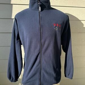 USA Olympics Navy Blue, Fleece, Full Zip Up, Pocketed, Jacket- XL